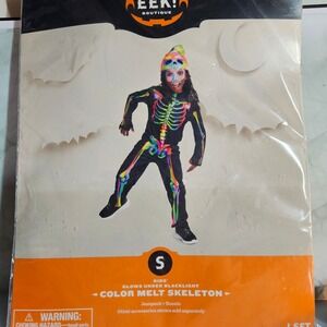 EEK! Boutique Color Melt Skeleton Costume Jumpsuit Beanie Glows Blacklight S‎